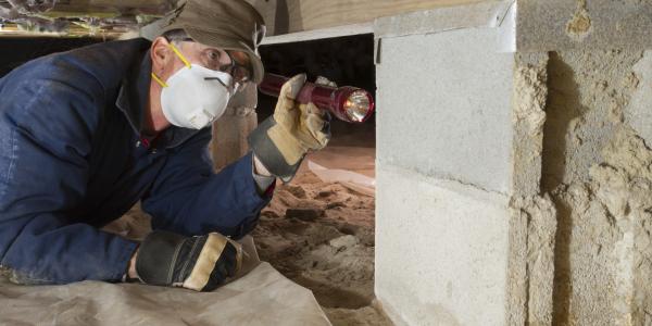 technician looking into crawl space