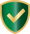 green and gold check mark in a shield